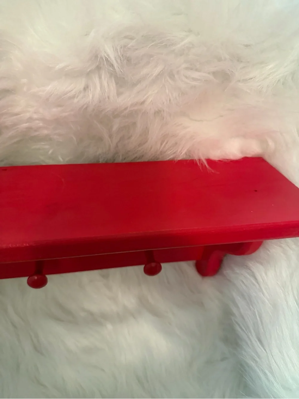 Red Wall Shelf with Four Hooks - Home Wall Decor